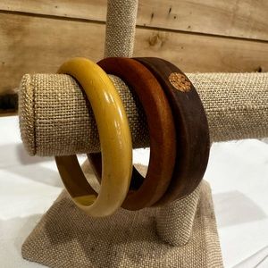Vintage Wooden Bracelets, Set of 3